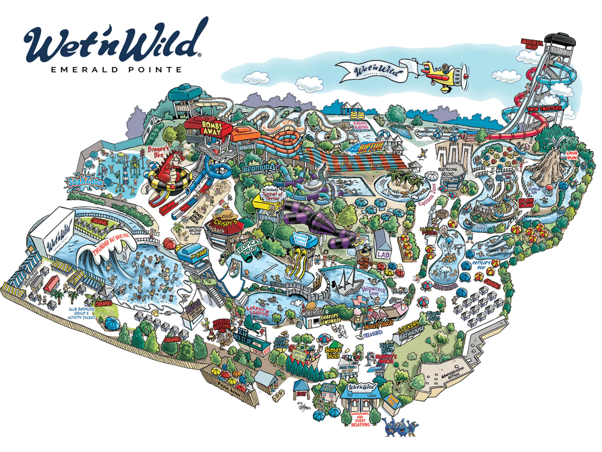 Park map for wet'n wild in Greensboro North Carolina
