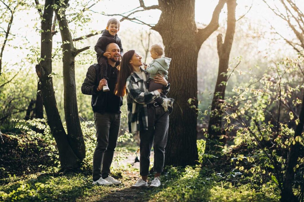 Family walking on a trail