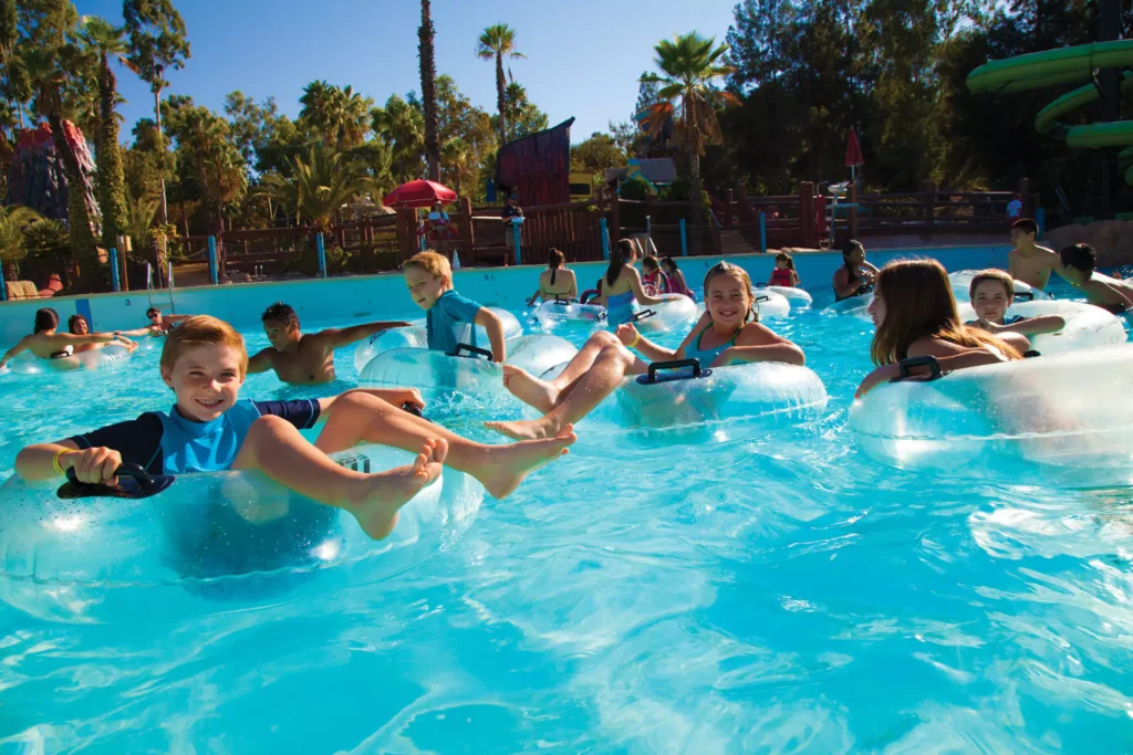 Kids float on the lazy river at Raging Waters LA