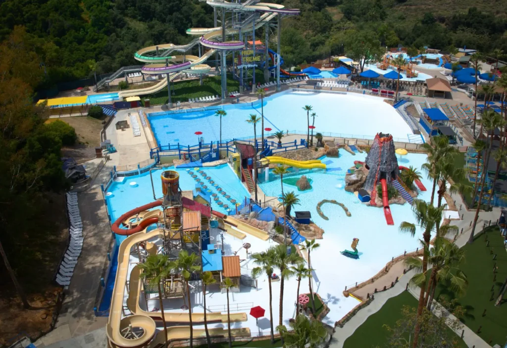 Aerial view of Raging Waters LA